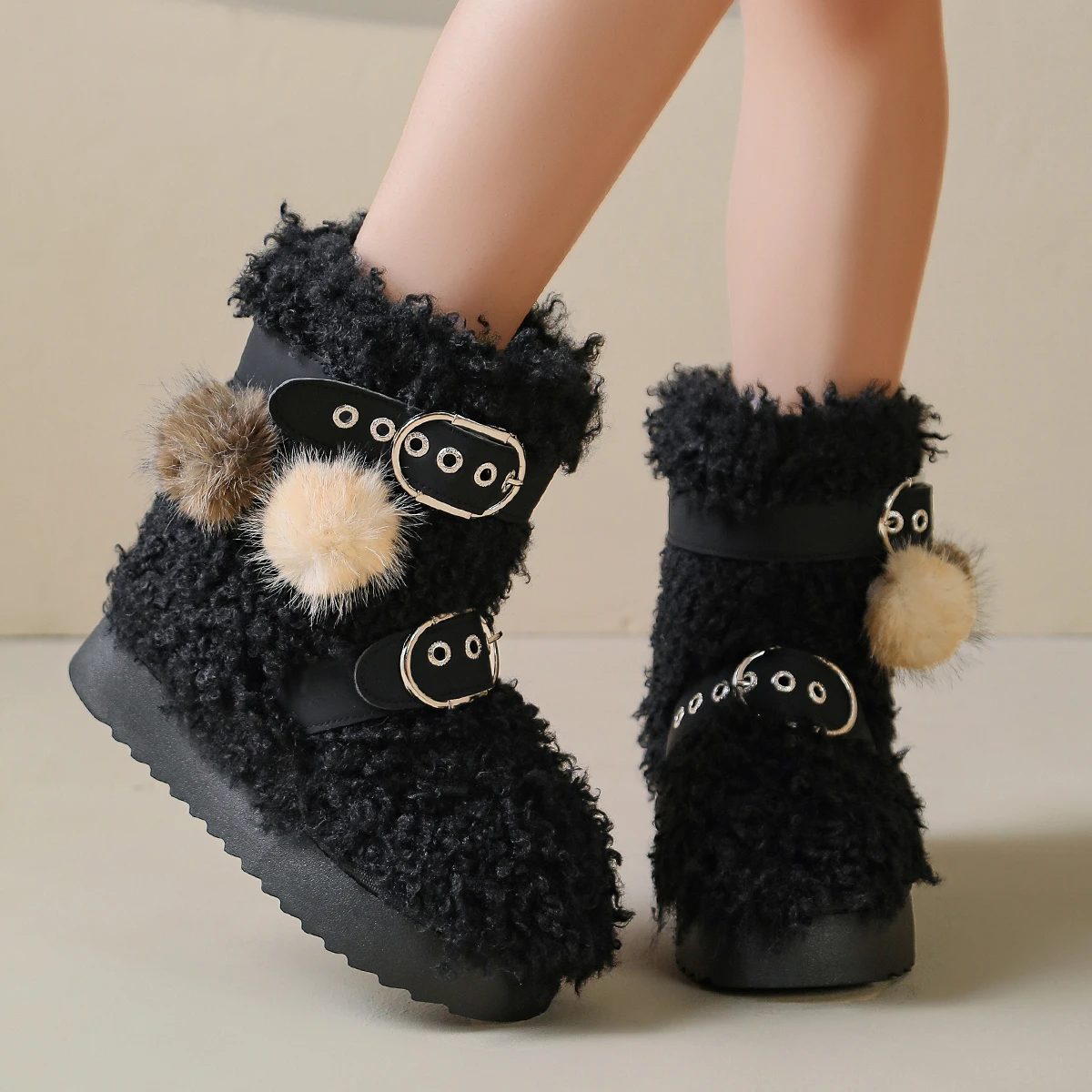 Retro Women's Mid Calf Snow Boots Exquisite Plush Warm Winter Shoes for Woman Fashion Platform Boots Designer Shoes Botas Mujer