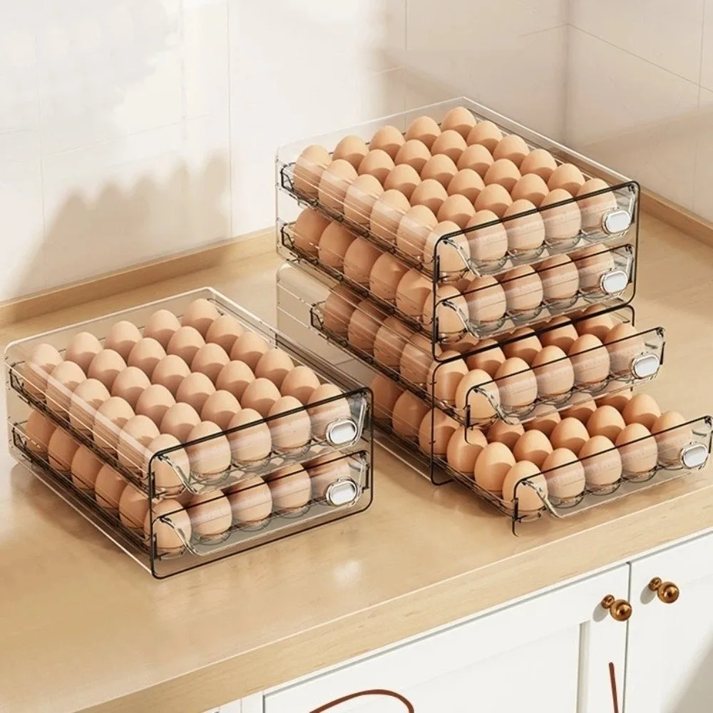 Transparent Egg Storage Box Double Layer Time Scale Egg Holder Clear Plastic Stackable Egg Preservation Box Drawer Organizer