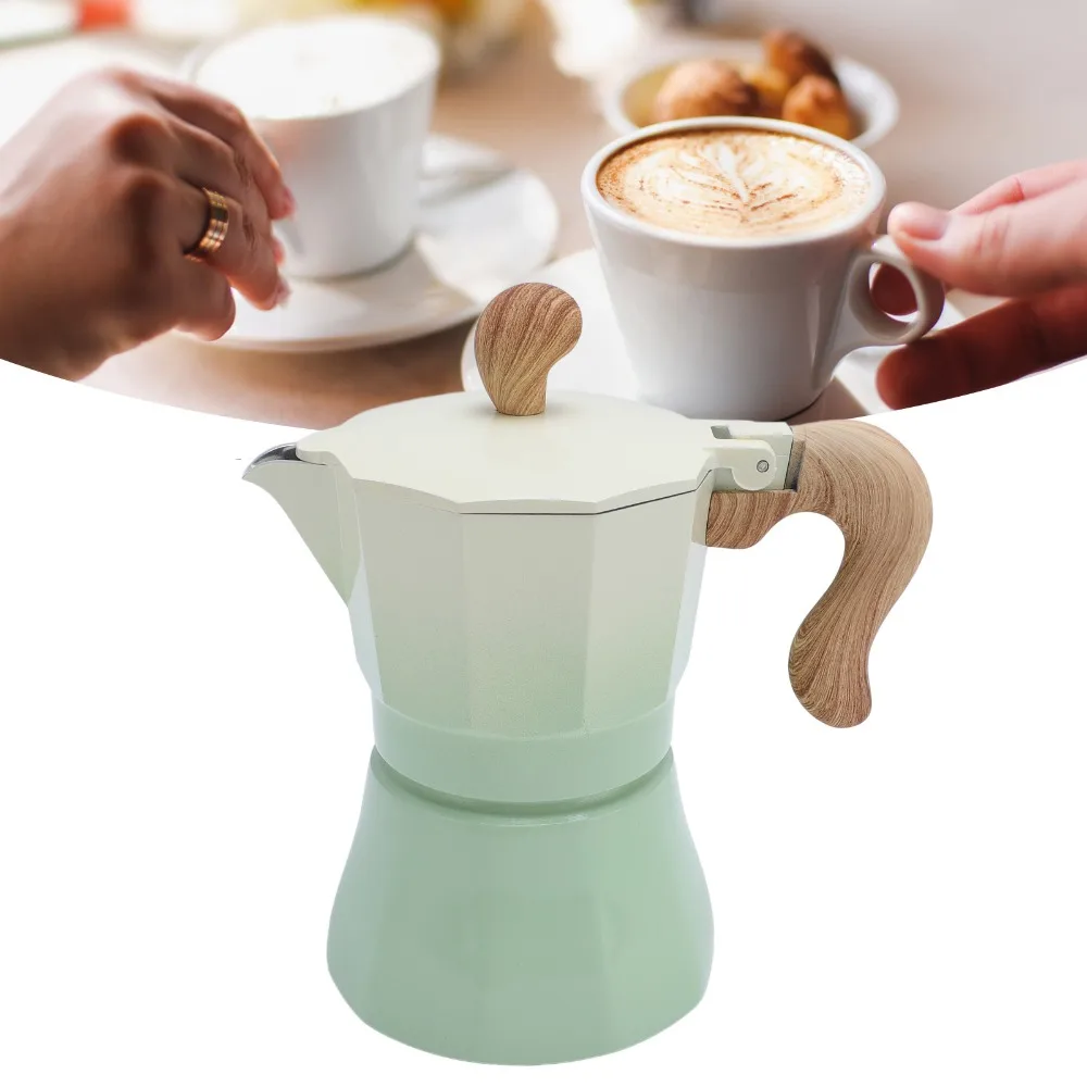 150ml Capacity Stovetop Coffee Maker Aluminum Construction Gradient Green MokaPot Gradient Pink Single Valve Cuban Coffee Maker