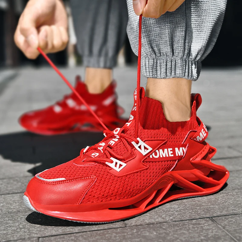 Men's Casual Sports Shoes Fly Woven Breathable Elastic Blade Soft Sole Non-slip Shock-absorbing Basketball Tennis Running Shoes