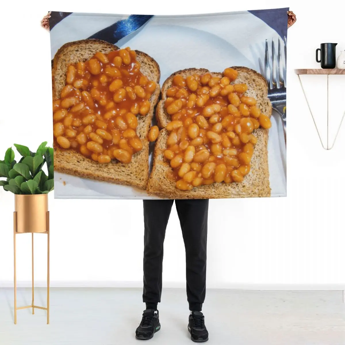 Baked beans on toast on white plate Throw Blanket Winter beds Picnic Sofa Quilt for sofa Sofa Hair Blankets