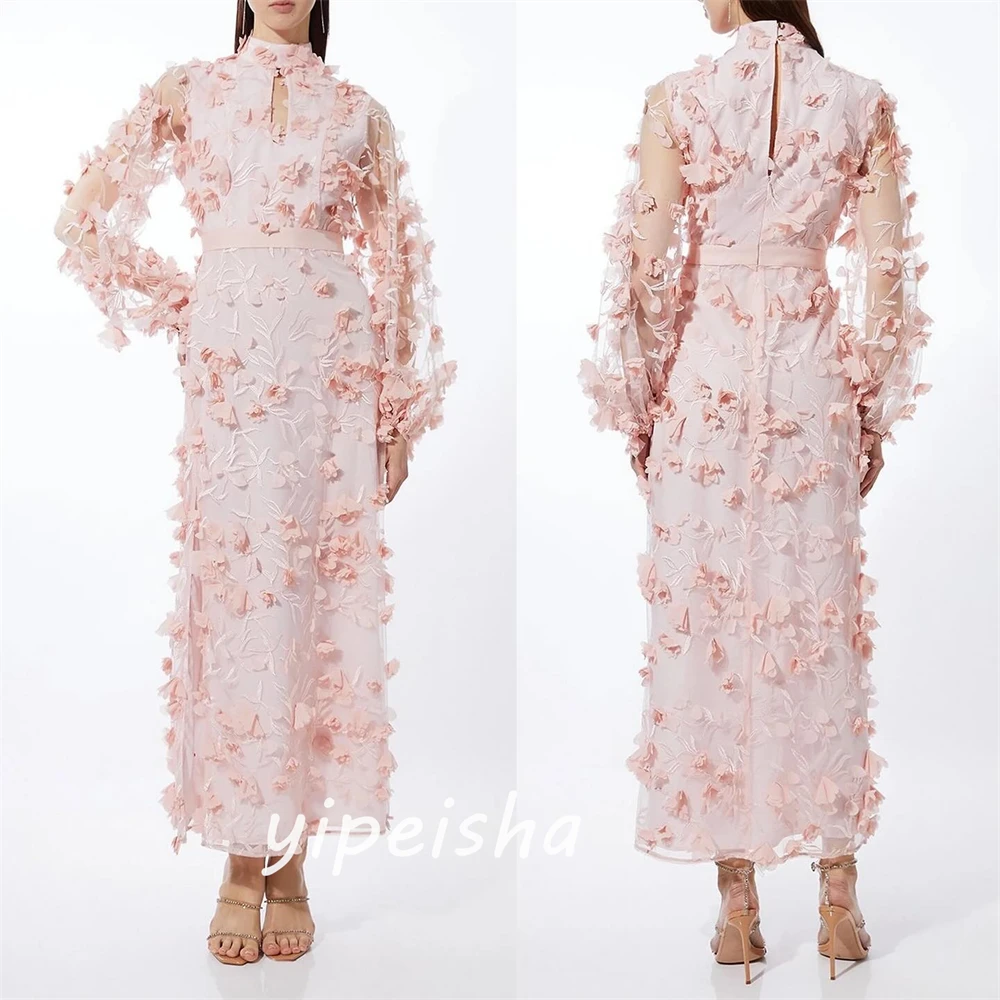 Jiayigong-Robe de Soirée Classique en Tulle, Col Haut, Ligne A, Broderie de Fleurs, sur Mesure, pour Occasions