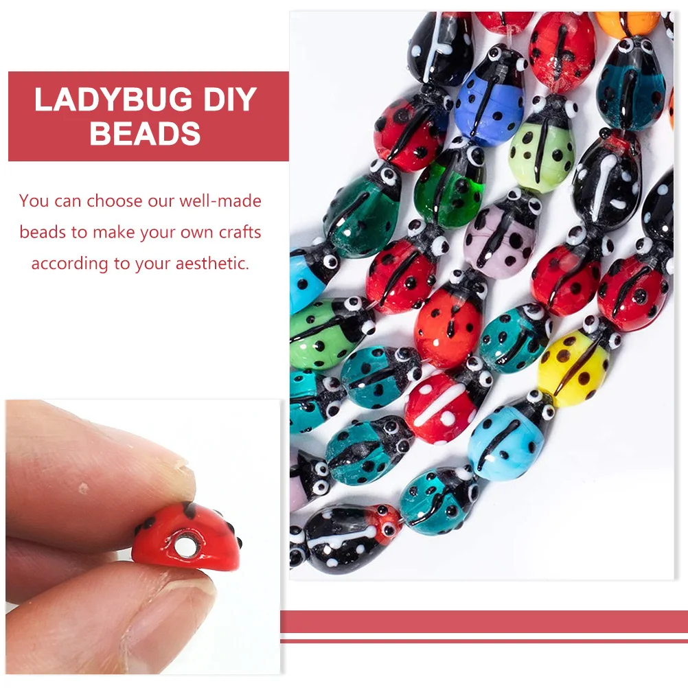 

50pcs Glass Beads Ladybug Design Exquisite Decorative Craft DIY Handmade Festival Jewelry Bracelet Necklace Accessories
