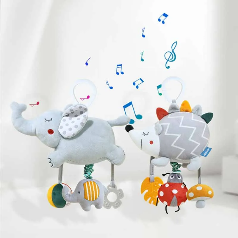 

New Ins Gray Series Elephant Hedgehog Music Octobox Pull Bell Small Animal Toys Baby Car Pendant Bed Pendant Wind Chime Toys