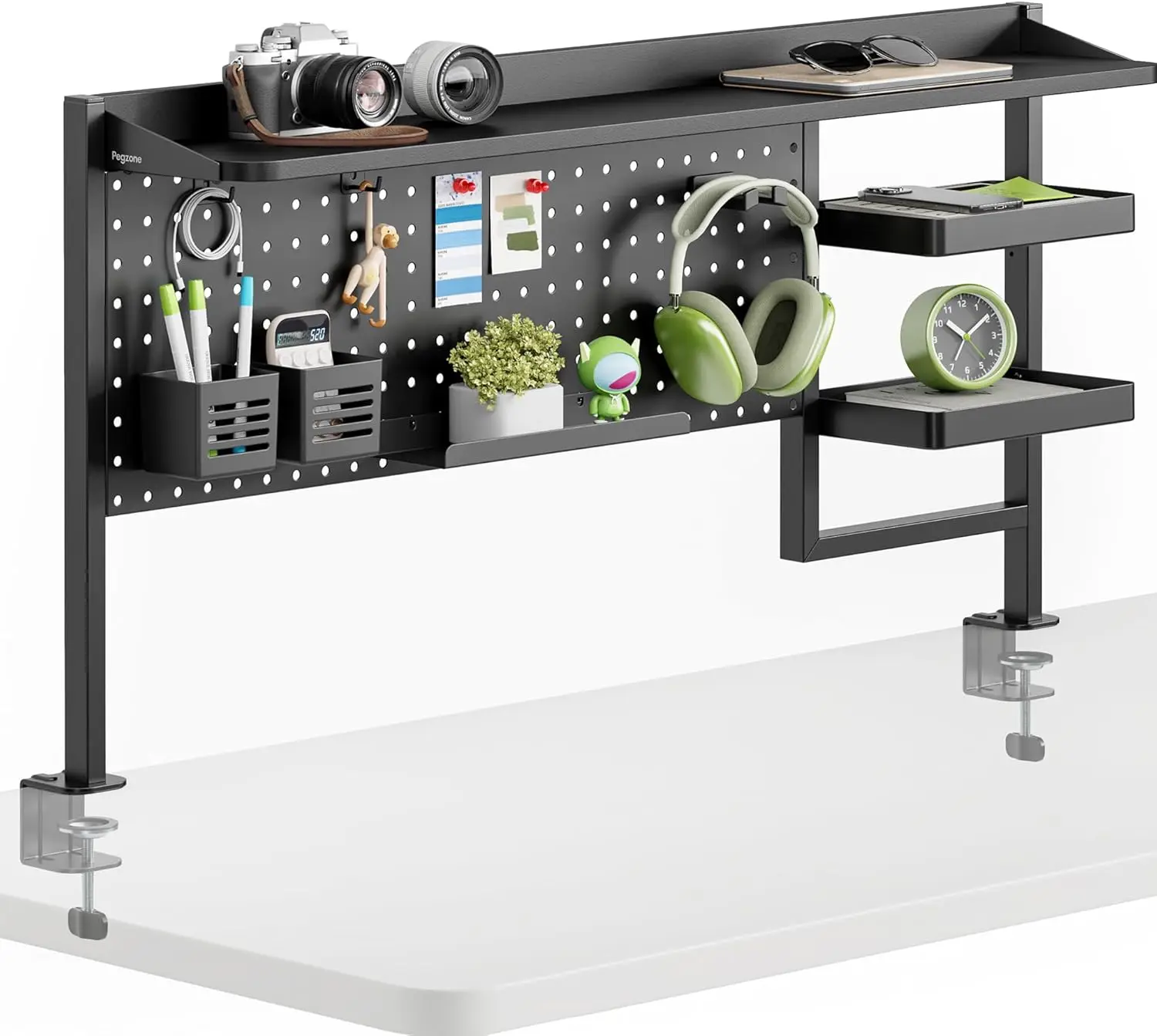 

Настольная полка-органайзер 44 дюйма с перфорированной панелью, 2-уровневая, для офиса, дома, игр, черная