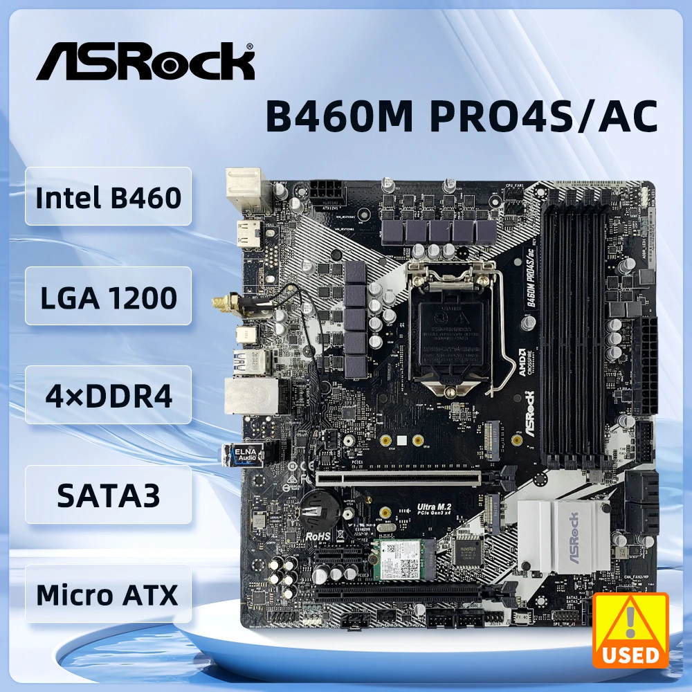 ASRock B460M PRO4S/AC Motherboard Intel B460 support i3-10105 i5-10400F i3-10100F i9-10900 cpu LGA 1200 DDR4 128GB Micro ATX