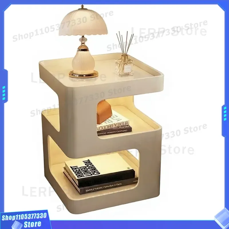 Modern Simple Wrought Iron Bedside Table with Induction Lamp Creative Small Nightstand Light Luxury Bedroom Furniture High