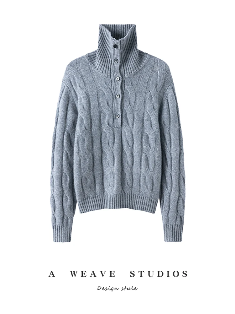 

ADDONEE Autumn Winter Thick Turtleneck Pullover Sweater Women's 100% Cashmere Knitwear Cable Knitting Soft Warm Clothes Jumper