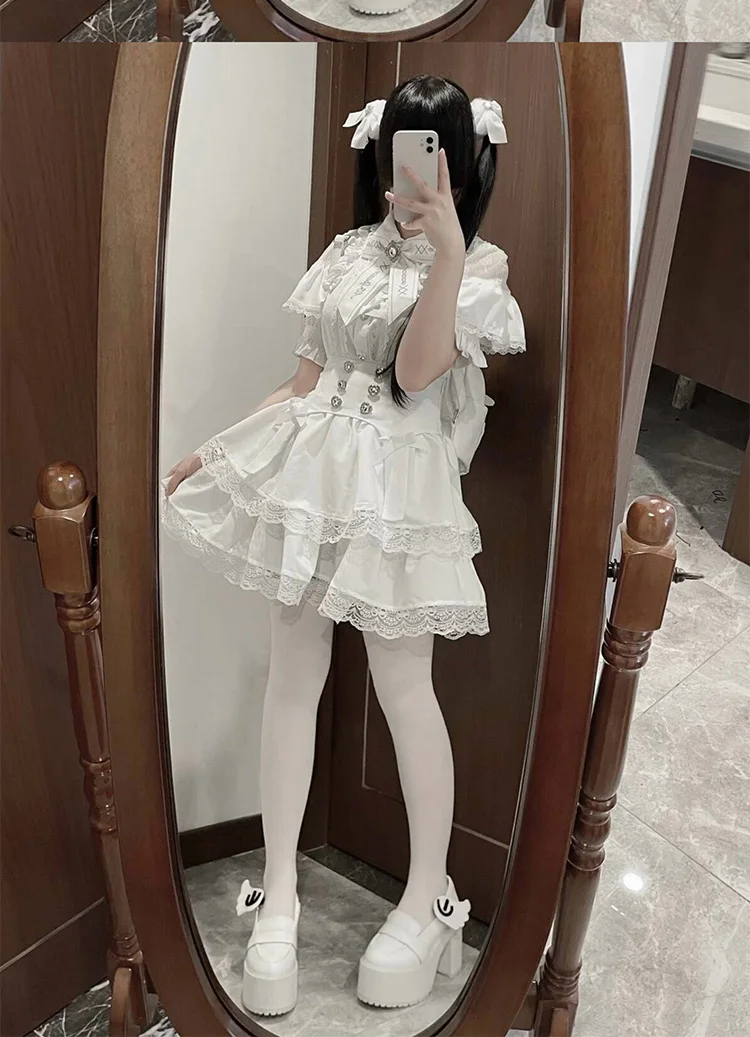 Japanese Mine Series Mass-produced Lace Color Matching Short-sleeved Shirt Lolita Sweet Women\'s Blouse Summer Cute Blusas