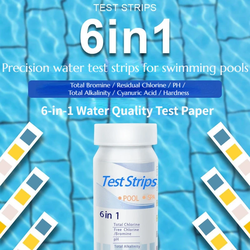 50 Pcs/Bottle 6 In 1 Multipurpose Chlorine PH Test Strips SPA Swimming Pool Water Tester Paper