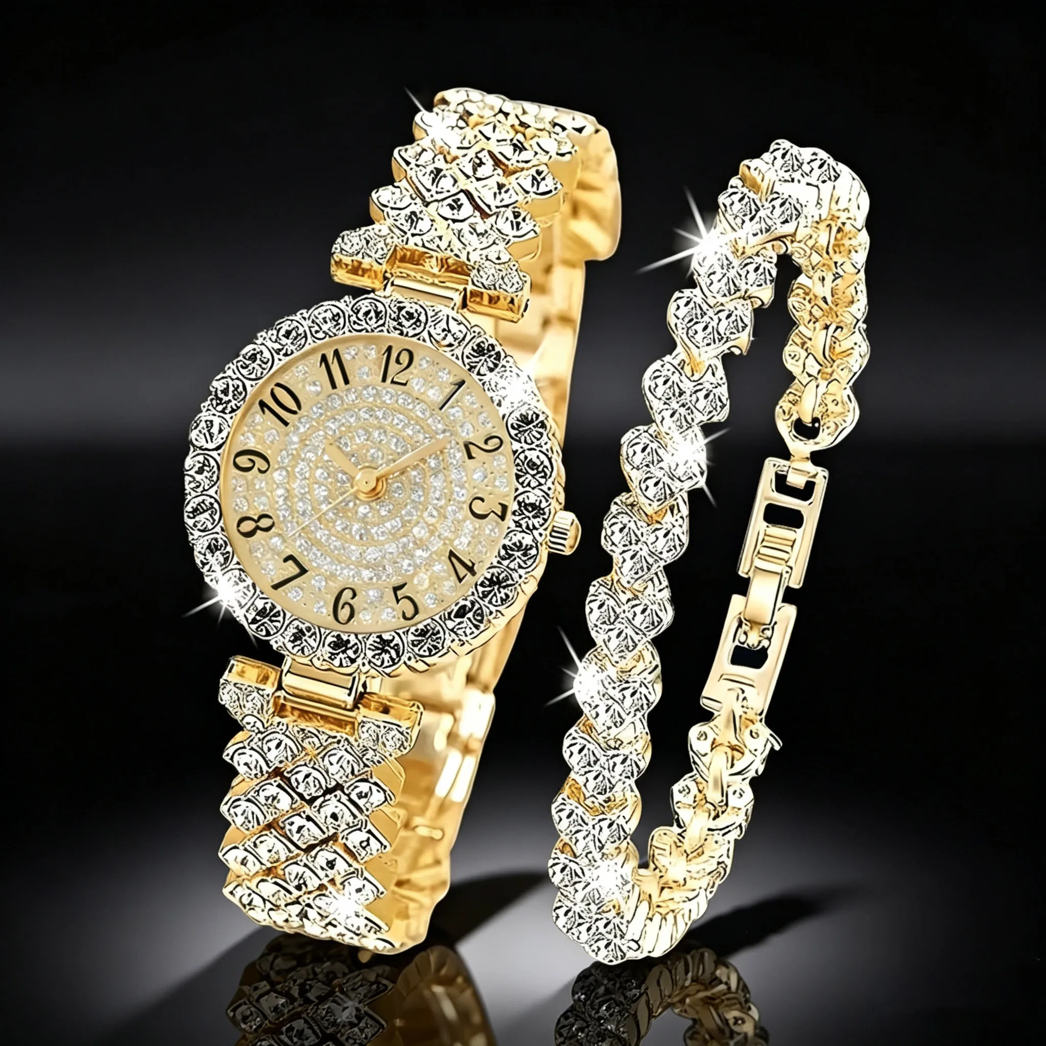 2pcs gorgeous, elegant and fashionable women's quartz watch+bracelet set, worn for daily and formal occasions, as a gift for her