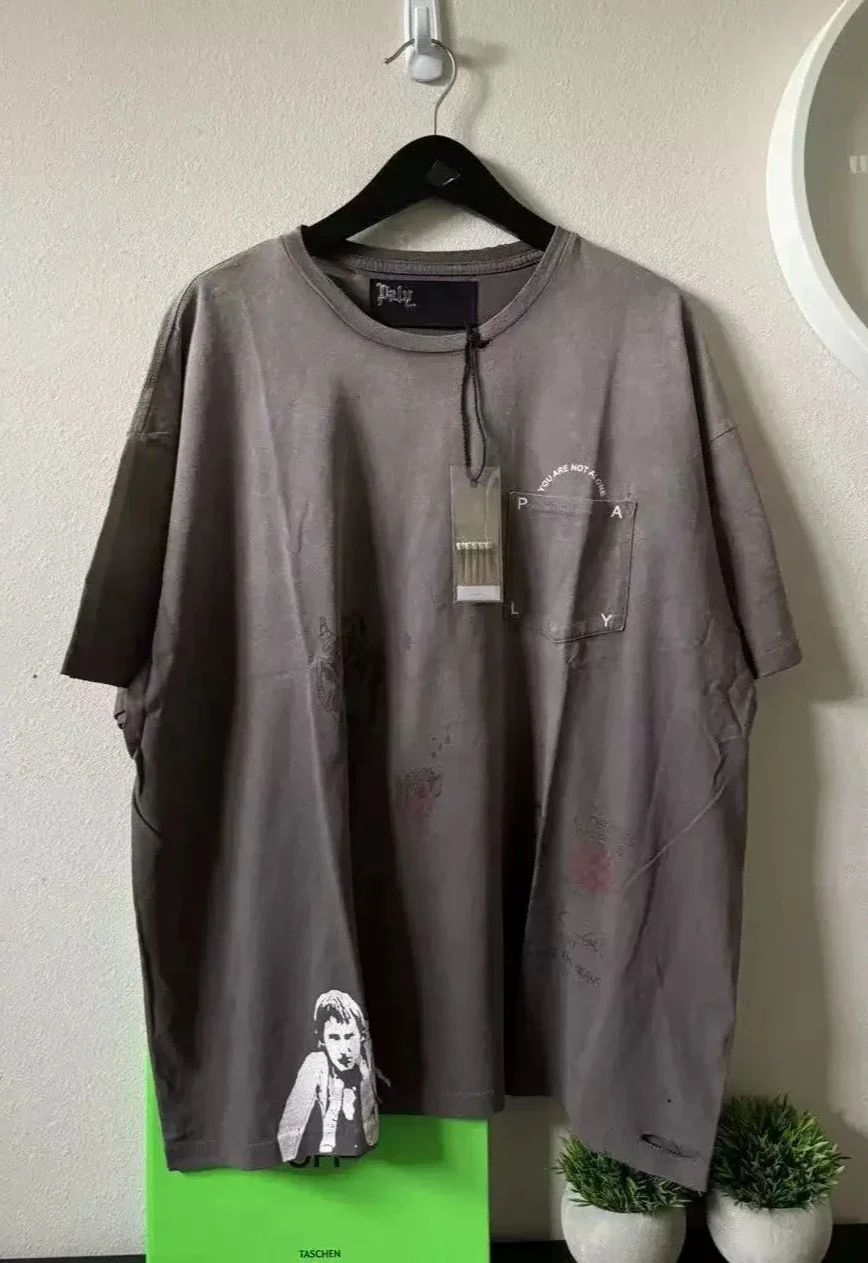 Paly Hollywood 26FW print wash water make old retro short-sleeved T-shirt
