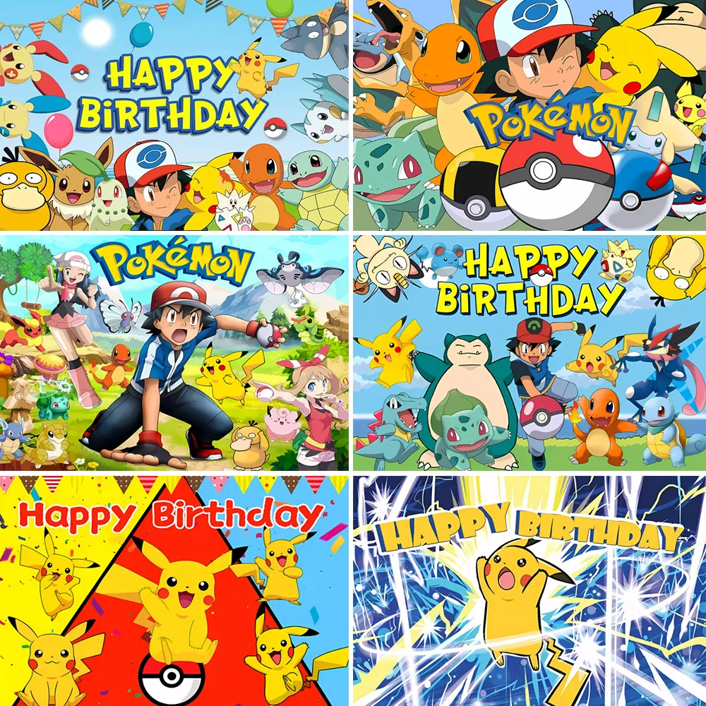 Pokemon Backdrop Decoration Kid Boy Girl 1st Birthday Party  Baby Shower Pikachu Anime Photography Background Banner Poster Prop