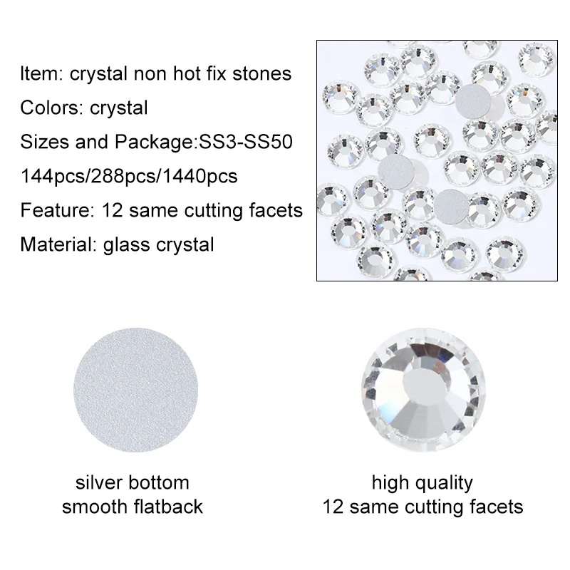 Super Quality Glitter Gems Ss3-ss50 Flatback Stones Crystal Non Hotfix Rhinestones Nail Art Decoration Rhinestones Y0100