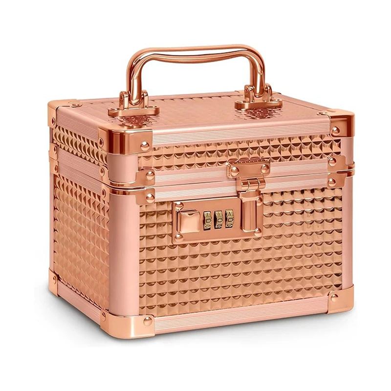 

Portable Small Cosmetic Case Jewelry Box Makeup Bag Medication Combination Lock Boxes with Code Multifunction 7.1x5.1x5.3" Gold