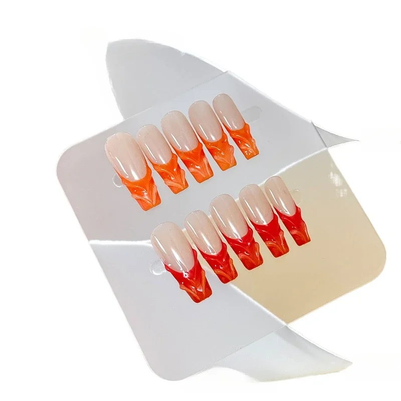 

*Spice girl three-dimensional gradual change French, manicure wearing red orange glazed lines
