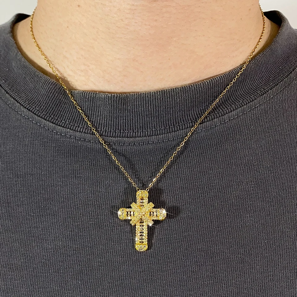 Cross Pendant Necklaces Classical Sparkling CZ Cross Necklace Jewelry Festival Party Daily Gifts For Men image 4