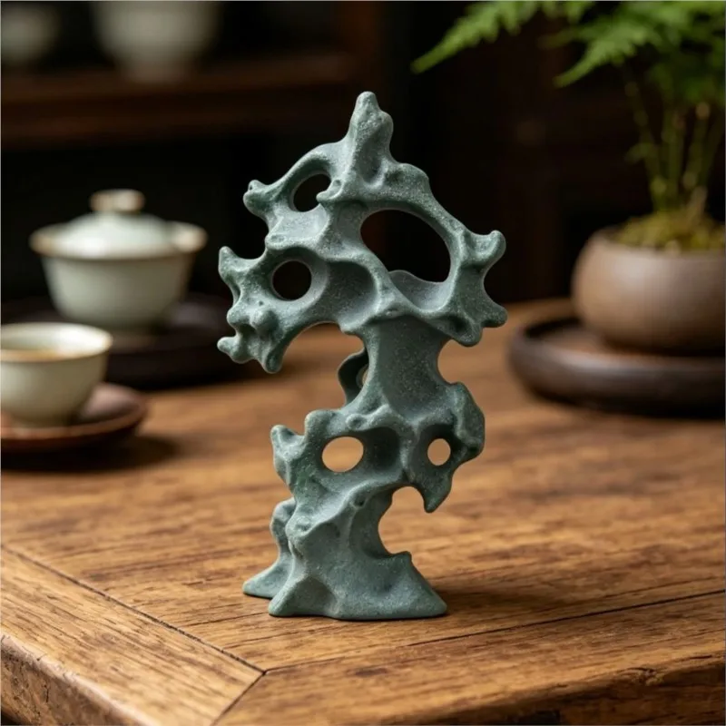 Green Sandstone The Taihu Lake Stone Ornament Living Room Tea Pet Fish Tank Bo Gujia Rack Water Landscape Bonsai DecorationZI936