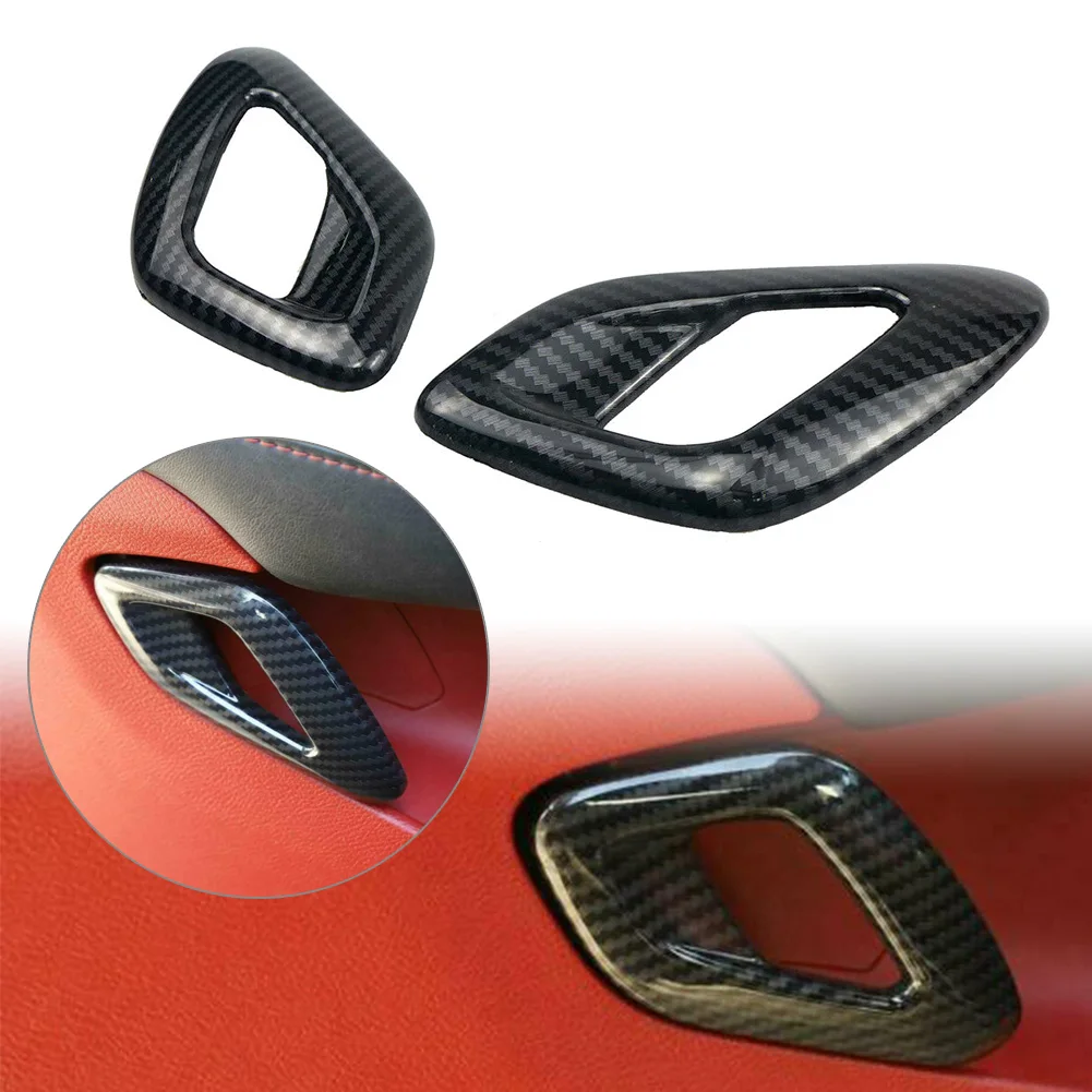 2Pcs Car Interior Door Handle Cover Trim Carbon Fiber ABS Decoration for Dodge Challenger 2015 2016 2017 2018 2019