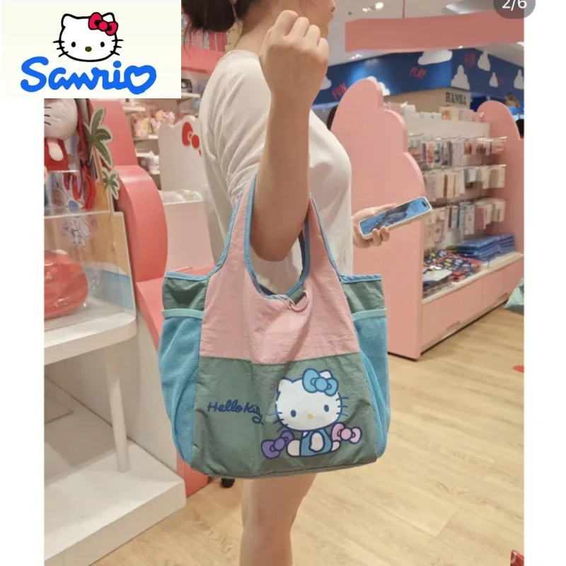 

Sanrio модная цветная открытая сумка с рисунком Hello Kitty для женщин, легкая и большая вместительная сумка для покупок