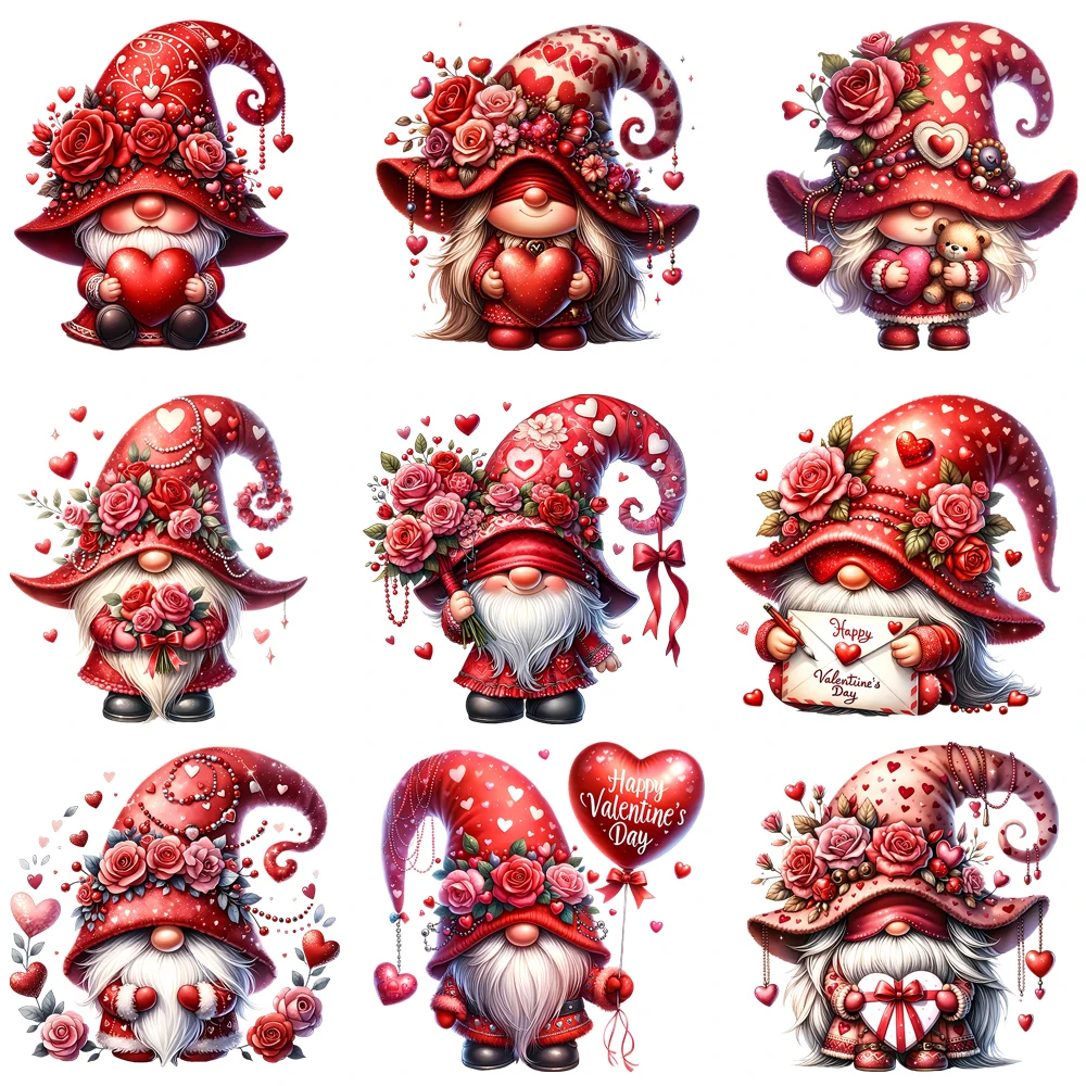 15 см детские мультяшные рождественские гномы сердце любовь термопереносные наклейки DTF железные нашивки для детской одежды наклейка
