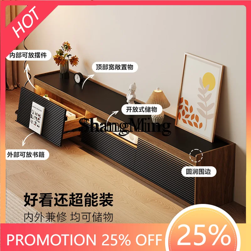 

FGTV Cabinet Floor Cabinet Solid Wood Walnut Color Vintage Style Coffee Table Set High-End Feel TV Stand Rock
