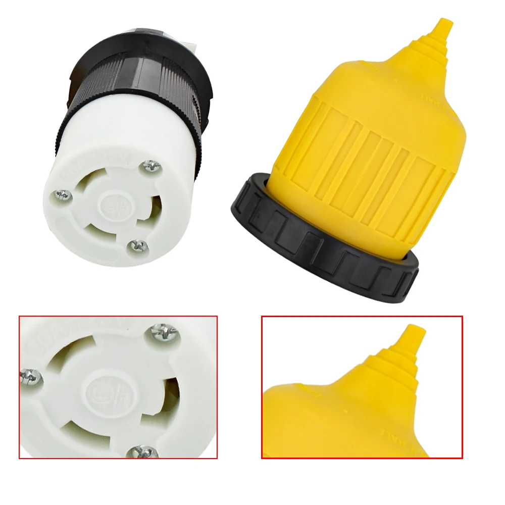 125V 30A L5-30R Female Power Plug Twist Locking Connector with Waterproof Cover For RV Camper Trailer Boat Caravan Motorhome Van