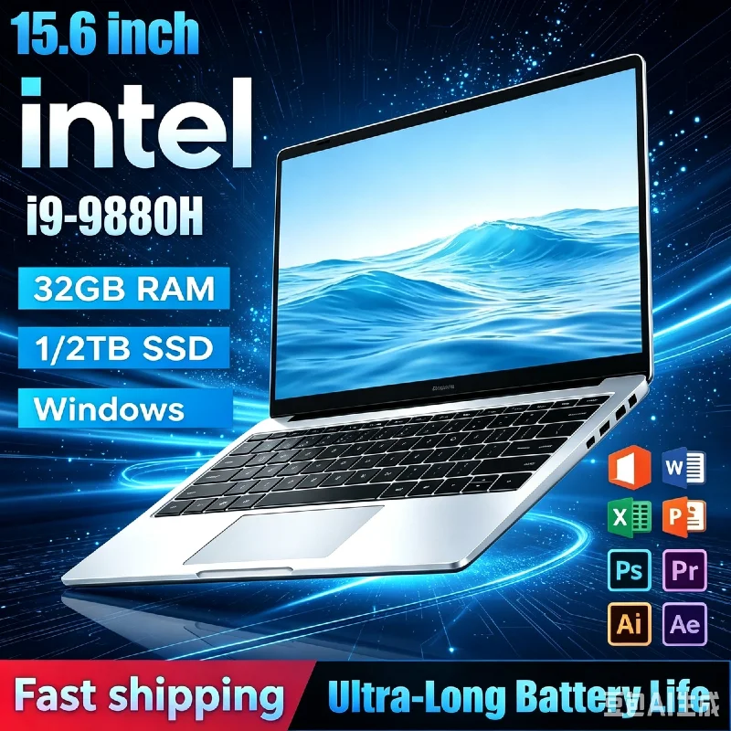 15.6 Inch Ultra Slim Gaming Laptop Intel Core i9-9880H 1920*1080 FHD Screen 32GB RAM 2TB SSD Notebook For Office Study Home Use