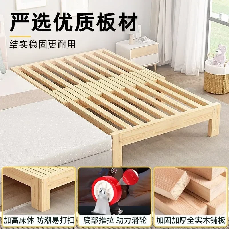 Solid wood vertical pull folding bed, retractable bed frame without bedside retractable sofa bed, dual-purpose shrink bed