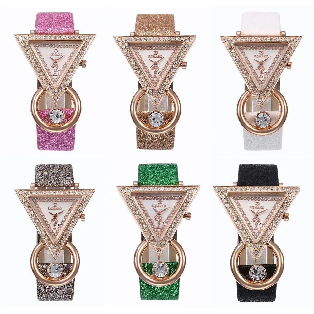 2024 Women Watches Creative Luxury Triangle Rhinestone Dial Frosted Strap Ladies WristWatch Fashion Quartz Watch Relojes Mujer