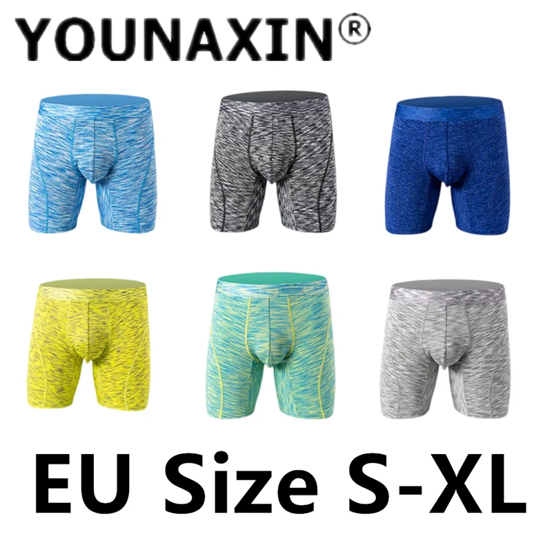 

Men's Long Panties Boxer Briefs Ice silk Underwear Gym Training Fitness Shorts Leg Sports Underpants Quick Dry EU Size S M L XL