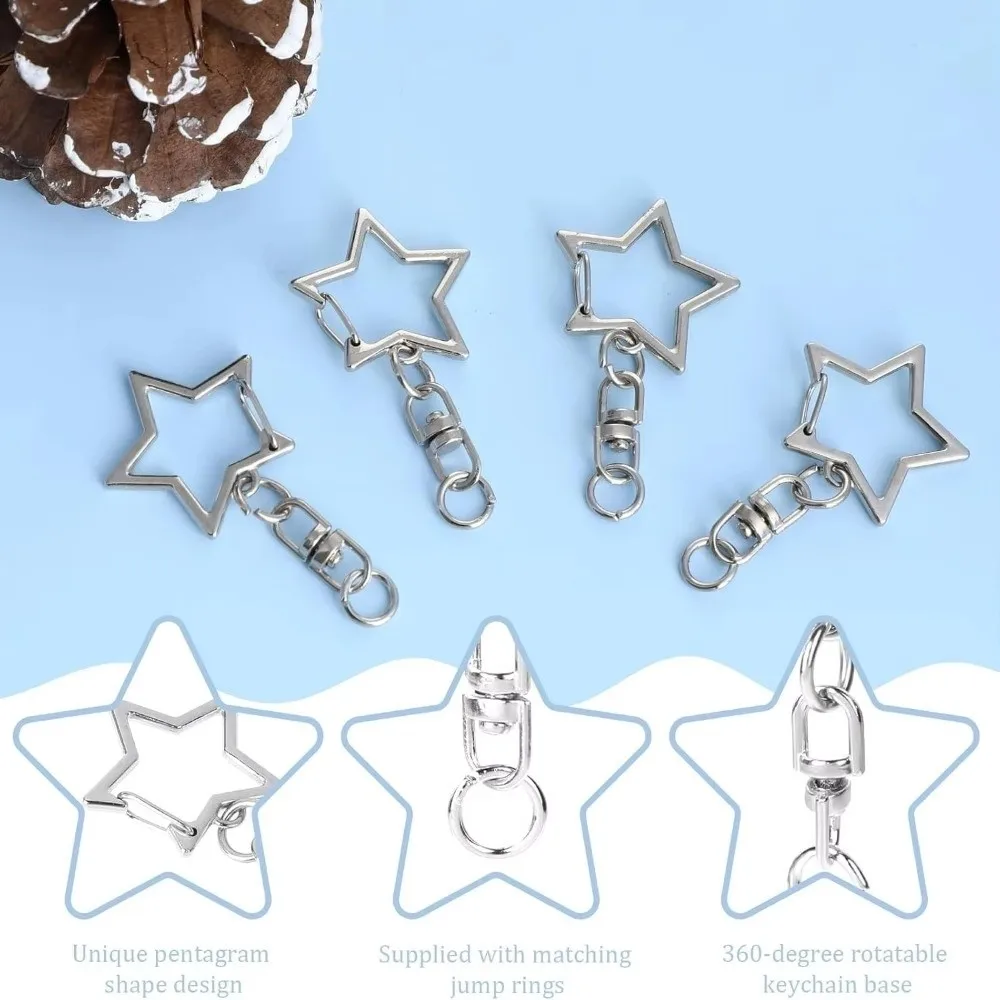 10pcs Zinc Alloy Star Keyring Pendant Hollow Design Star Shaped Key Chain Key Ring Hanging Buckle Multi-purpose Lobster Clasp