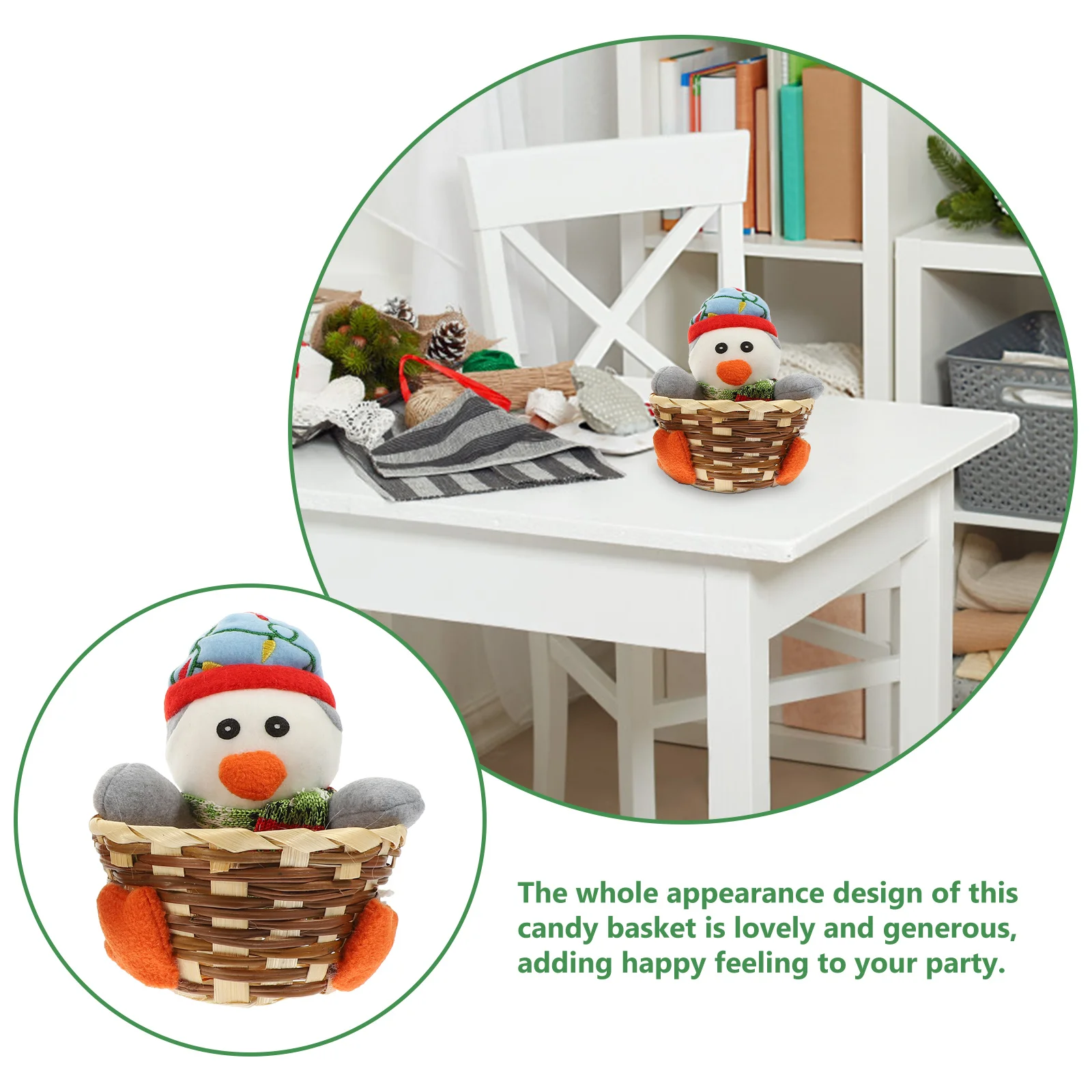 

2Pcs Xmas Bamboo Basket Candy Container Festive Addition Home Party Decor Multi-Function Safe Touch Christmas Storage Baskets