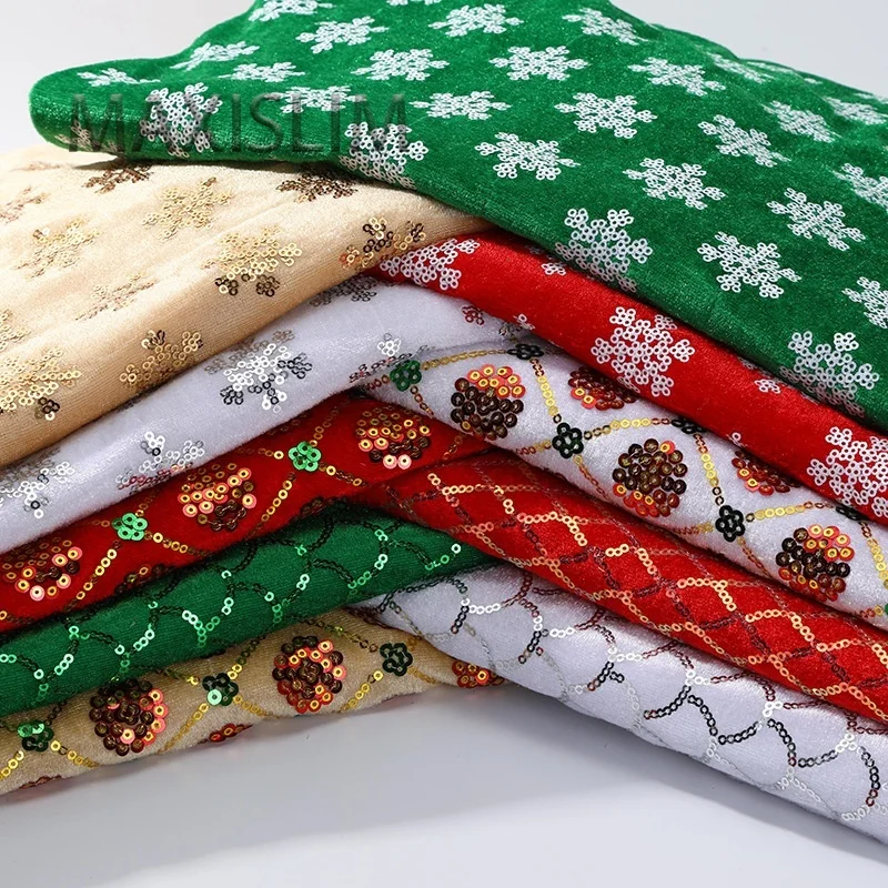 

Velvet Sequin Fabric Halloween Christmas Fabric Clothing Shoes Hats Chinese New Year Handicrafts Embroidered Fabric Width 125CM