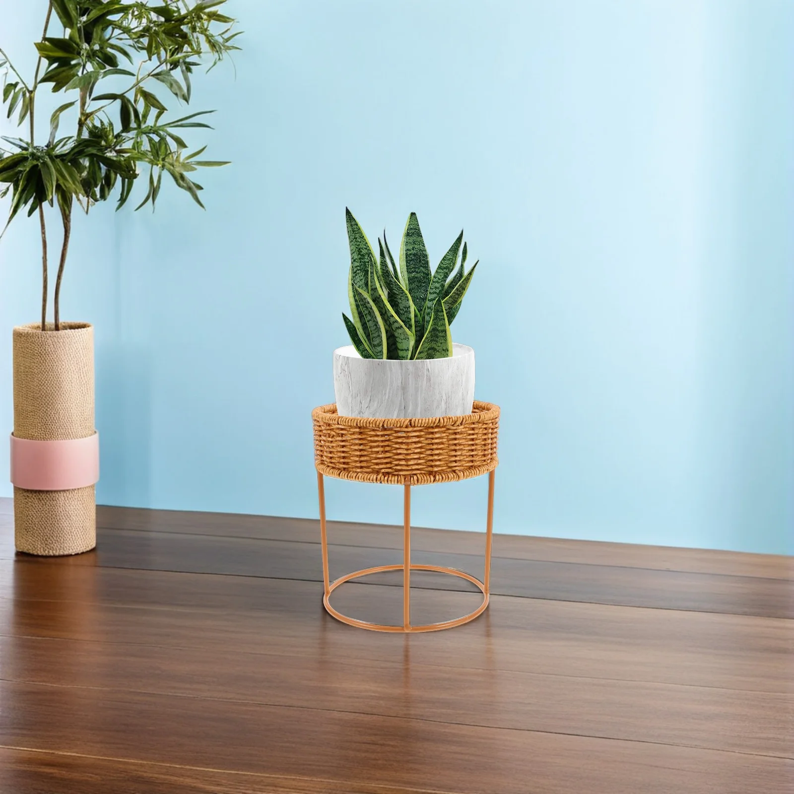 حامل زهور صغير نبات الروطان حامل سطح المكتب حامل الزهور رف عرض عصاري داخلي بوهو حامل نبات الروطان للمنزل والمكتب #2