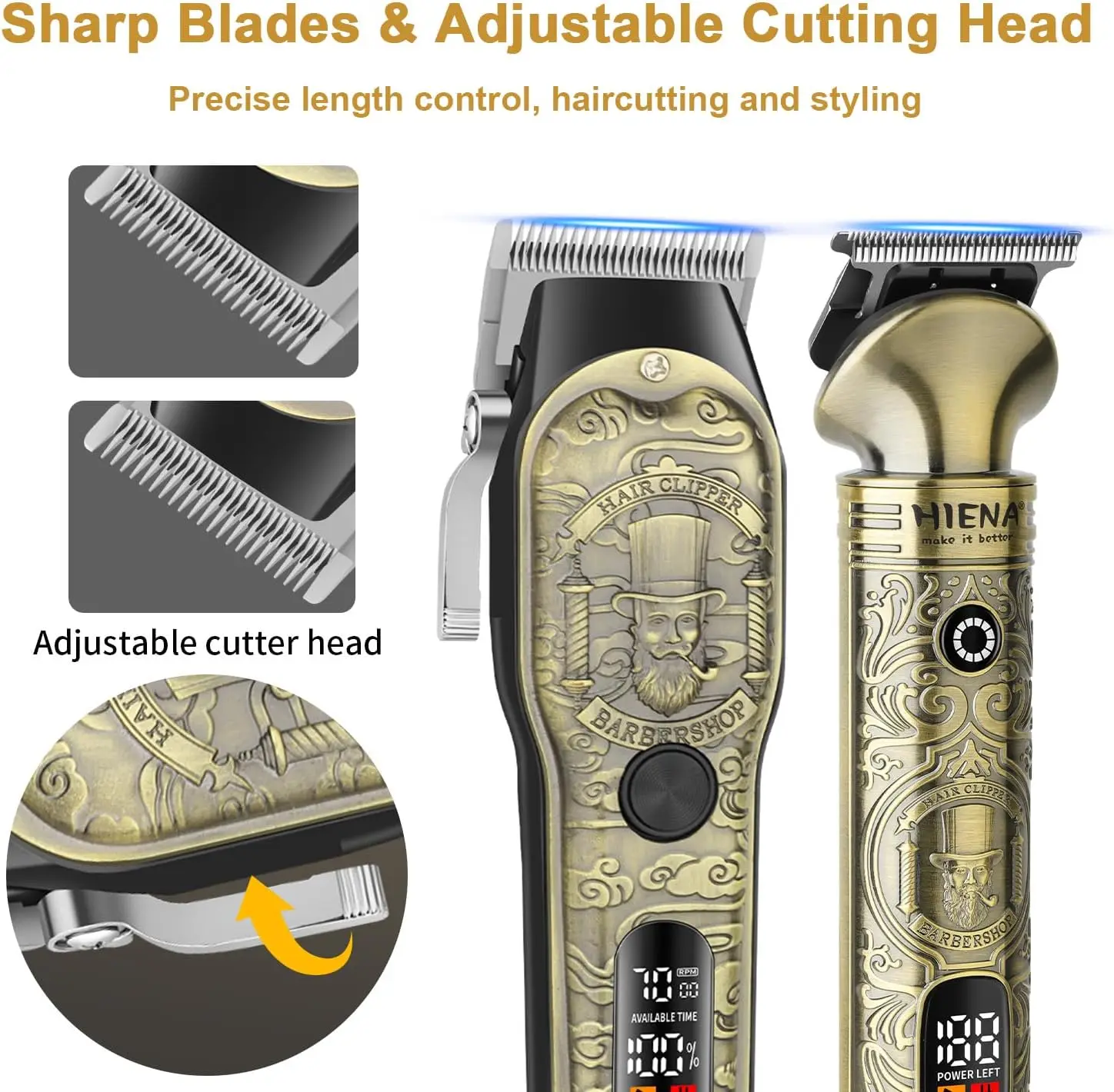 HIENA Hair Clippers For Men Professional Cordless Barber Clipper T-blade Beard Trimmer Electric Nose & Body Hair Cutting Machine