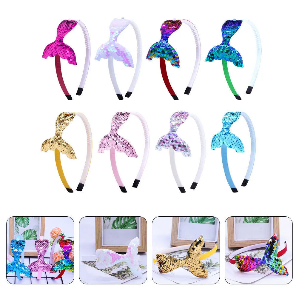 

8Pcs Mermaid Tail Headbands for Glitter Sequin Non Slip Party Cosplay Hair Accessories Headbands Jewellery