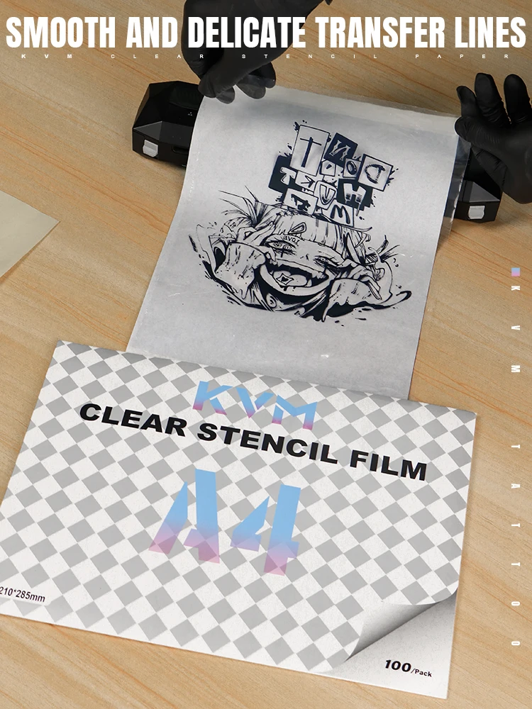 

KVM 100pcs Transparent Tattoo Transfer Film Transfer Paper Clear Pattern Transfer Tattoo Thermal Transfer Machine Accessories