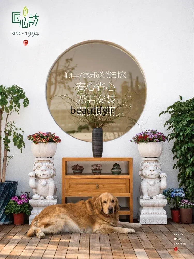 01A Chinese garden balcony layout art flower pot cute big lion outdoor courtyard villa entrance landscaping ornament