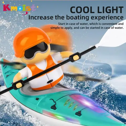 RC Boat Remote Control RC Rowing LED Lights Paddling Kayak Racing Water 360 Driving Dual Modes Waterproof Ship Outdoor Kids Toys