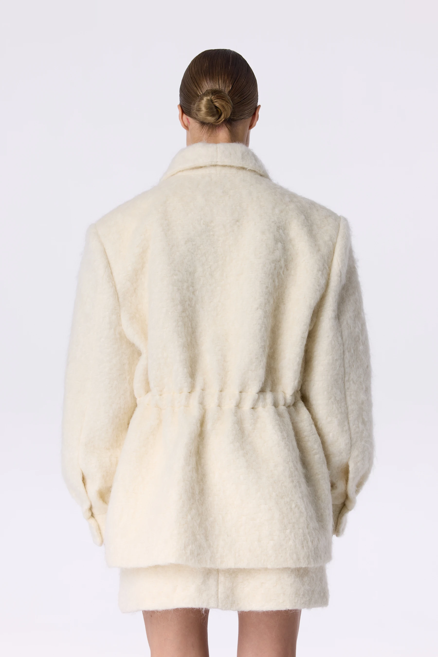 DFDG Women 2026 Faux Fur Wool Blend Short Coat Lapel Collar Zip Front Drawstring Waist Oversized Fluffy Warm Winter Outerwear