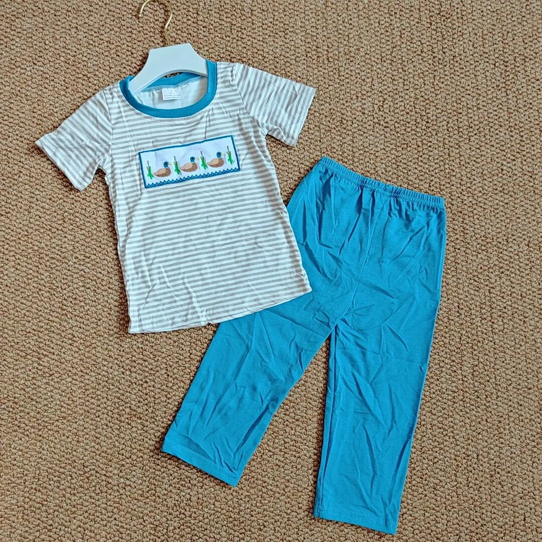 

9.16 Wholesale Summer Western Boutique children clothing Baby Boys Duck Short Sleeve Shirt Pants Clothes Sets