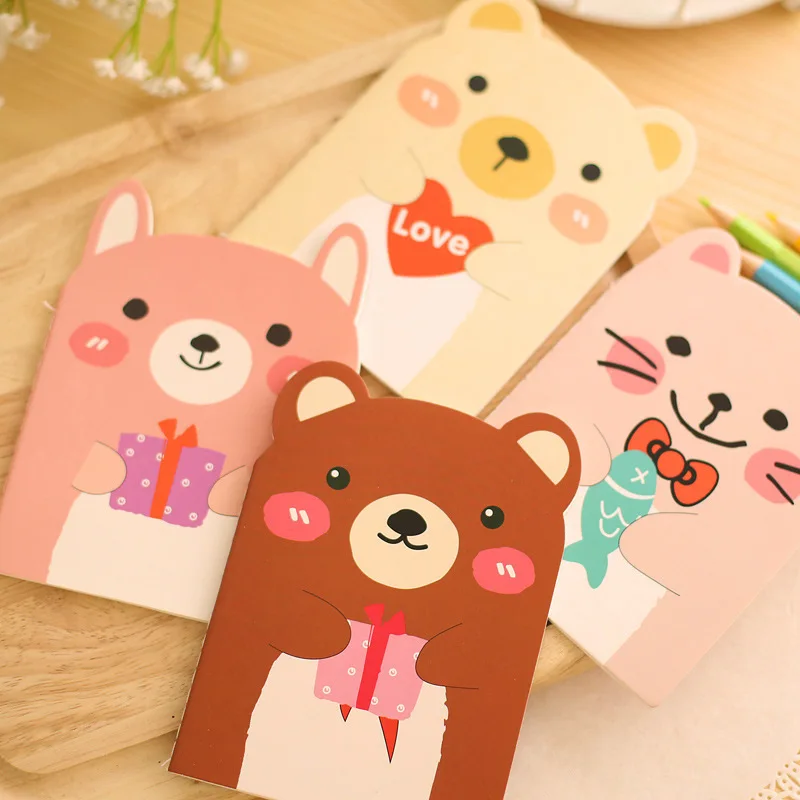 1 PCS Random Little Bear Notebook Horizontal Notepad Diary Planner Student Learning Stationery School Supplies