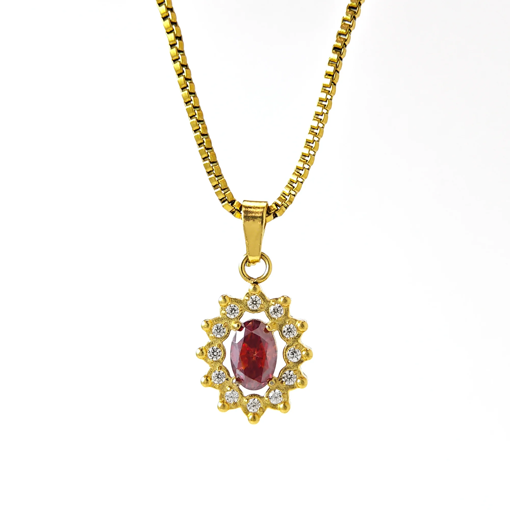 1pc 0.5Carat Oval Red Synthetic Moissanite Pendant Necklace, A Fashionable Choice, Perfect for Special Occasions.