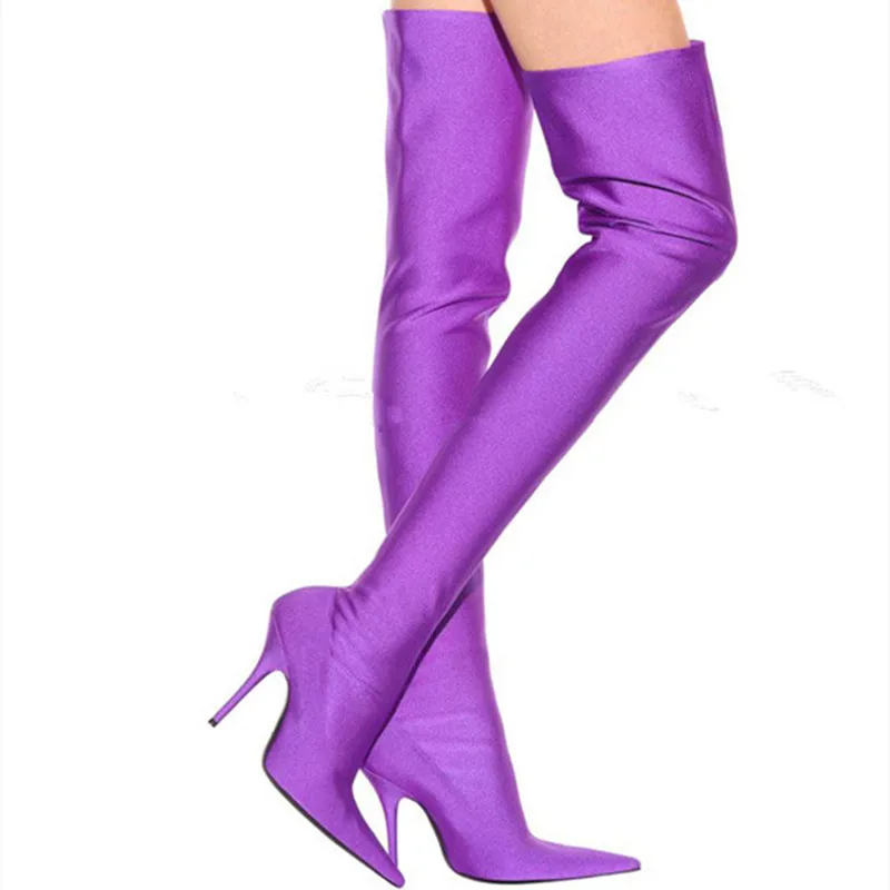 MKKHOU Fashion Over Knee Boots Women New High Quality Lycra Fabric Pointed High Heel Elastic Trouser Boots Daily Commuter Modern