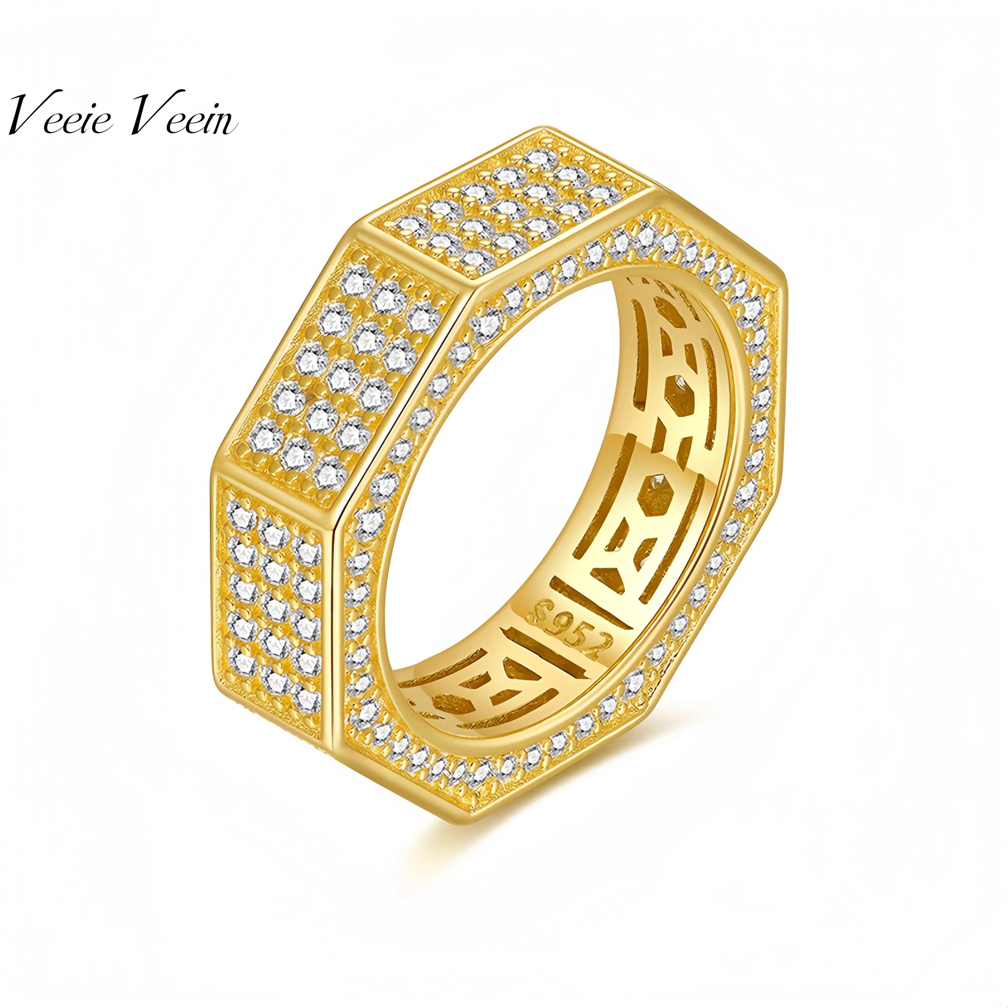 

Veeie Veein брендовые роскошные брендовые дизайнерские восьмиугольные кольца из стерлингового серебра S925 с муассанитом, ювелирные изделия с сертификатом GRA
