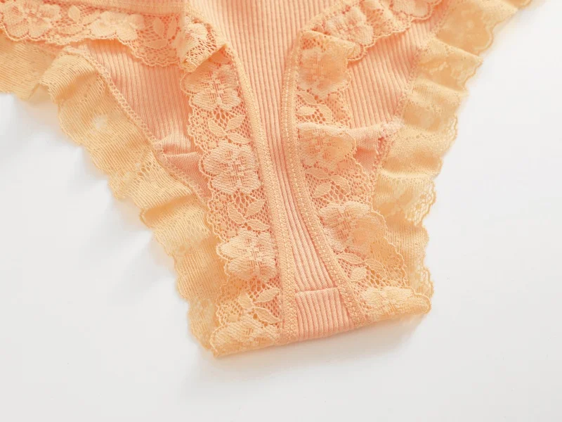 6 Stück/Set Baumwoll-Patchwork-Spitzenhöschen für Damen, einfarbig, atmungsaktiv, niedrige Taille, G-Strings, Unterwäsche, weiche, bequeme Tangas – Detail 11