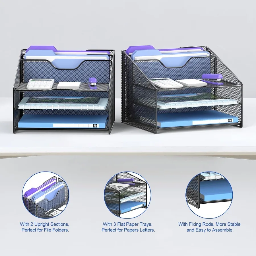 عبوتان من منظم الملفات الشبكي المكتبي مع 3 صواني ورقية وقسمين عموديين مستقيمين لإدارة المستندات الفعالة في المكتب #4