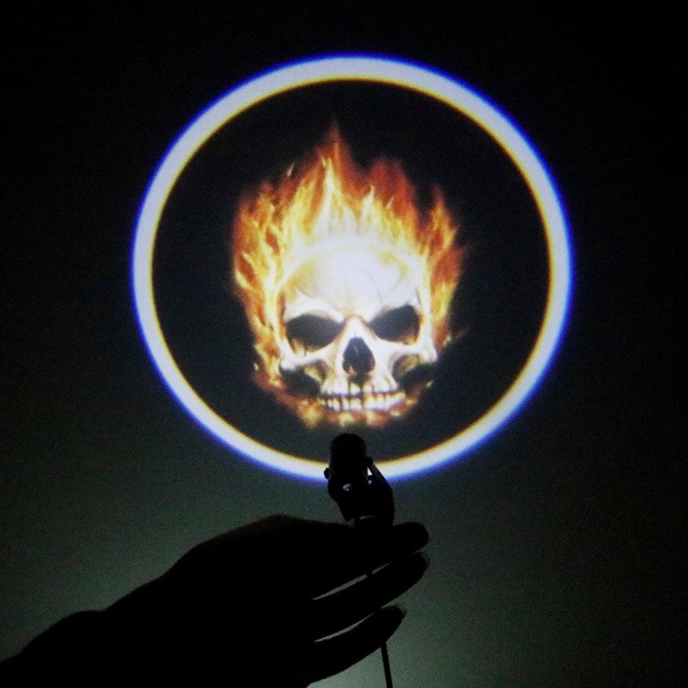 24v 12v Rücklicht Motorrad Scheinwerfer dekorative Licht LED Rück leuchte 3d flammenden Schädel DIY Punk Laser Projektor Linse Ghost Rider