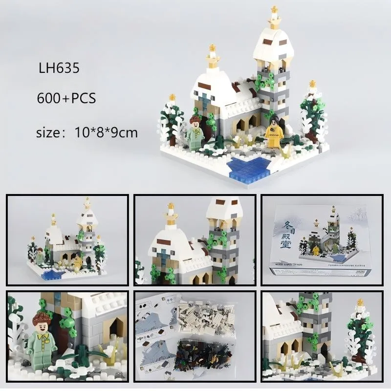 OUZEY 600 + peças MOC Mini blocos de construção: quatro estações Sakura e moinho de vento casa micro tijolos montar kit, presente criativo para crianças